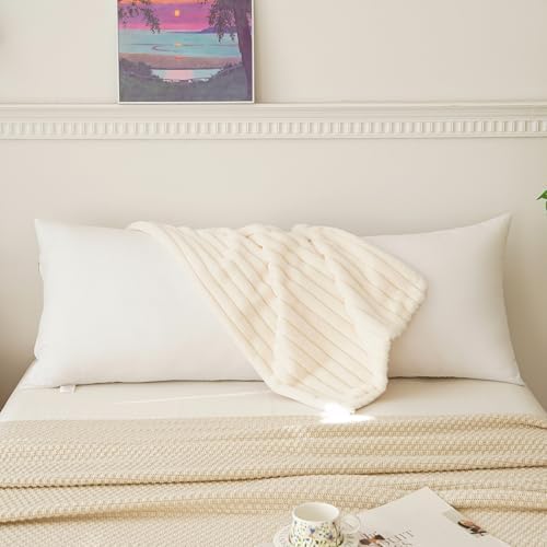 Full Body Pillow with Fluffy Stripe Faux Fur Removable Cover, Long Bed Pillow Adult 20x54 Inches for Side Sleeper and Pregnancy, Beige. - Image 2