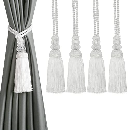 4 Pack Curtain Tiebacks with Tassel, White by HedongHexi