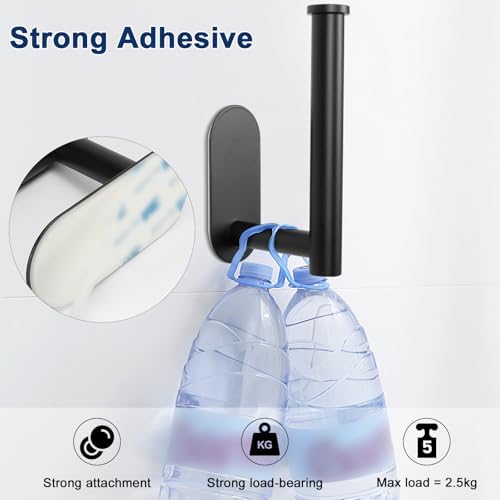 NearMoon Toilet Paper Holder Self Adhesive, Premium Thicken SUS304 Stainless Steel Rustproof Adhesive Toilet Roll Holder no Drilling for Bathroom, Kitchen, Washroom (3 Pack, Matte Black) - Image 5