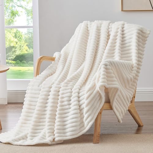 BEDELITE Ribbed Twin Blanket for Couch & Bed, Cream, 60"x80" by BEDELITE
