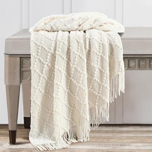 BOURINA White Throw Blanket 50 x70 Inch Jacquard Throw Knitted Blanket - Image 3