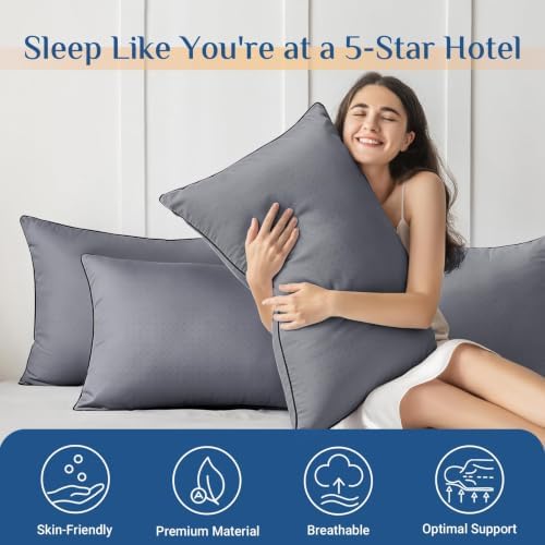 JOLLYVOGUE Grey Pillows King Size Set of 2, Washable Supportive Firm Bed Pillows with Oeko-Tex Certified Soft Down Alternative Fill, Fluffy Luxury Hotel Quality for Side, Back, and Stomach Sleepers - Image 2