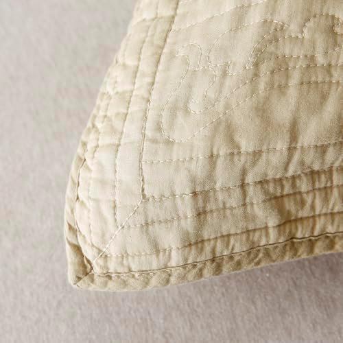 WINLIFE 100% Cotton Quilted Euro Sham Covers, 2 Pack Cotton 26'' x 26'' Pillow Covers, Soft and Breathable Euro Shams, Square Pillow Shams, Khaki - Image 5