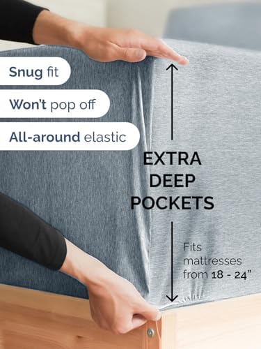 CGK Extra Deep Full Single Fitted Sheet Only - Heathered Blue - Image 2