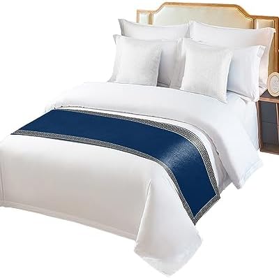 Abstract Greek Inspired Key Texture Bed Runners for Bedroom Hotel,Decorative Bedding Scarf Geometric Twist Line on Dark Blue Bed End Blanket Bedding Runner Scarves for Twin Size Bed,71x20in - Image 2