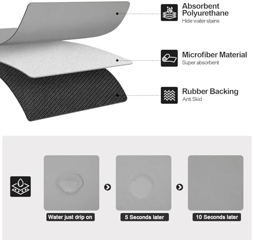 Ecotrim - Dish Drying Mat for Kitchen Counter | Coffee Bar Mat for Countertops | Heat Resistant Drainer Mat with Non-slip Rubber Backed | Hide Stain Kitchen Absorbent Draining Mat | Grey 16"x24" - Image 2