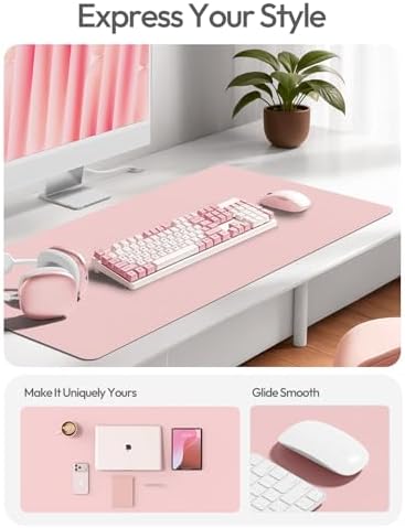 YSAGi Leather Desk Protector, Office Mat, Large Mouse Mat, Non-Slip PU Leather Blotter, Laptop Desk Mat, Waterproof Writing Pad for Office and Home(Light Pink, 63" x 24") - Image 3