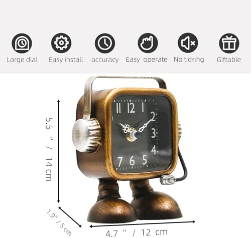 YOUKI Retro Steampunk Clock,Robot Table Clock,Industrial Style Desk and Shelf Clocks,Fireplace Decor,Battery Operated,Silent Non-Ticking,Clock for Office, Living Room Bedroom - Image 2