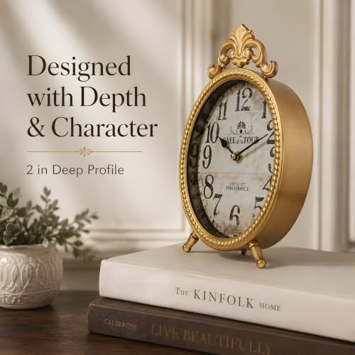 10.8-Inch French Vintage Table Clock, Antique Gold Mantel or Wall Clock - Image 7