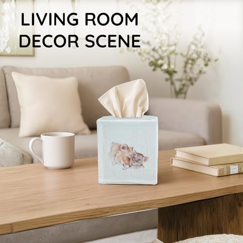 Square Tissue Box Cover Cute Set of 2, Lion Love - Image 2