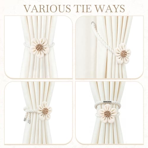 VIS'V Magnetic Curtain Tiebacks, Boho Curtain Holdbacks, Cream, 2 Pcs - Image 6