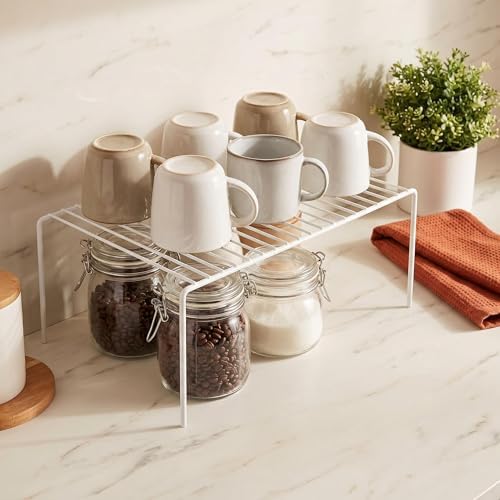 iPEGTOP Kitchen Cabinet Storage Shelf Rack, Set of 2 Large (15.7 x 9.4 Inch) Rustproof Metal Wire Shelves Spice Shelf Rack Cupboard Organizer for Pantries Countertops Utensils Organization, White - Image 2