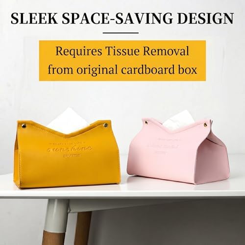 Tissue Box Cover Rectangle, Premium PU Leather Minimalist Tissue Holder with Snap Closure, Modern Decorative Tissue Dispenser for Bathroom Vanity, Bedroom Nightstand, Living Room & Office (Orange) - Image 3