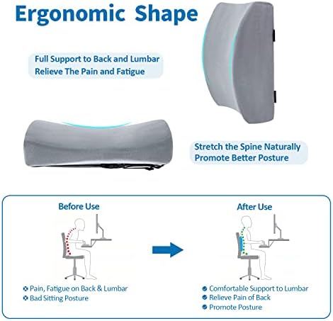 SAIREIDER Lumbar Pillow, Memory Foam Office Chair Back Support Pillows Back Pain Relief Improve Posture, Lumbar Support Pillow for Car、Gaming Chair、 Home Chair, Double Adjustable Straps(Grey) - Image 2