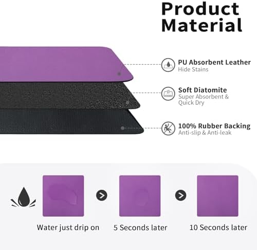 HotLive Dish Drying Mat for Kitchen Counter, Heat Resistant Drainer Mats with Non-slip Rubber Backed, Hide Stain Kitchen Super Absorbent Draining Mat, Easy to Clean Dish Rack Pad, Purple 18"x28" - Image 2