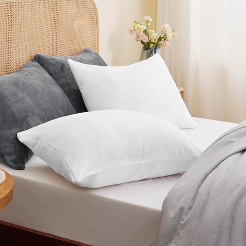 BEDELITE Flannel King Size Pillow Cases Set of 2, Bright White, 20x36 in - Image 2