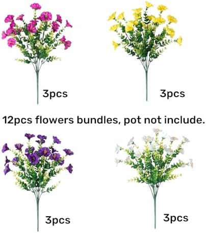 HyeFlora Artificial Flowers for Outdoors Fake Plants Outside Decoration, 12 Bundles Silk Colorful Morning Glory with Eucalyptus UV Resistant Realistic Faux Flowers for Planter Front Door Garden Yard - Image 5