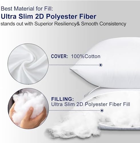 HITO 12x20 Pillow Inserts (Set of 2)- 100% Cotton Covering Down Alternative Throw Pillows White for Couch Bed Sofa - Image 3