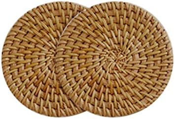 2 Pack Natural Rattan Coasters, Handmade Straw Rattan Coasters, Home Decorative Round Woven Trivet for Teacup, Cup Base Mats by Eforcase