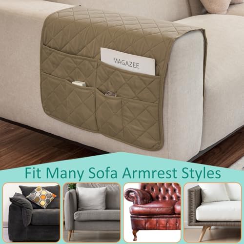 Remote Control Holder for Recliner Non-Slip Armchair Caddy Couch Armrest Organizer, Arm Chair Bedside Caddy Storage Organizer for Recliner Couch With 6 Pockets for Magazine, Phone, iPad (Beige) - Image 6