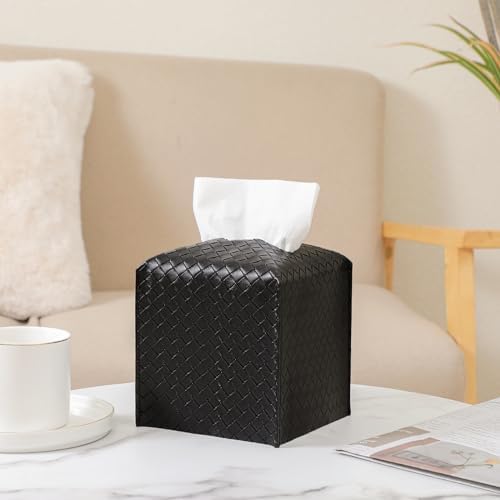 Tissue Box Cover PU Leather Tissue Holder Square Facial Tissue Case Facial Paper Organizer Dispenser for Bathroom, Vanity Countertop, Tabletop, Car, Black - Image 4
