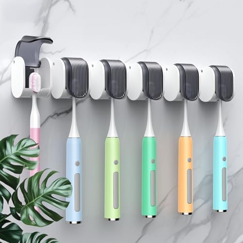 6 Pcs Toothbrush Holders Wall Mounted, Single Slot Design, Shower Self Adhesive Wall Mounted Toothbrush Holder with Cover, Waterproof and Dustproof, Suitable for Bathroom, Family, Travel (Grey) by LUWUIDEN