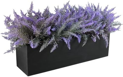 Winlyn 14" Artificial Lavender Arrangement Faux Lavender Flowers in Rustic Black Wooden Planter Box Realistic Lavender Potted Plant for Gift Farmhouse Home Wedding Table Centerpiece Mantel Shelf Décor - Image 4