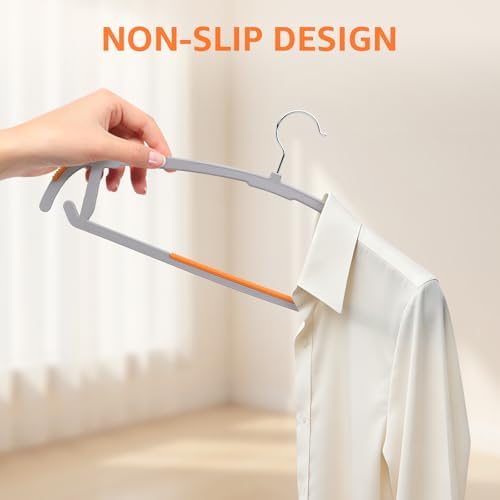 Yolife Plastic Clothes Hangers 50 Pack with Non-Slip Pads, 17.5" L × 8.3" H Heavy Duty Hanger with 360° Swivel Metal Hook, Slim Space Saving Hangers for Closet Organizer, Gray & Orange - Image 6
