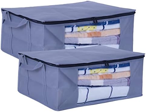 Zippered Clothes Storage Bags with Plastic Clear Window and Sturdy Handles Great for seasonal storage, Bedding, Blankets,Foldable with Sturdy Zipper, 2 Pack, Grey (Medium, Grey-2Pack) by Wismart