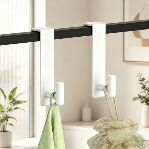 HUFEEOH 2-Pack Over The Door Hooks, Stainless Steel Door Hanger for Towels & Coats, Bathroom Towel Rack Coat Rack, Tool-Free Hooks for Hanging (White, Fits 1-3/4" Thick Door -T Shape 2 Pack) - Image 4