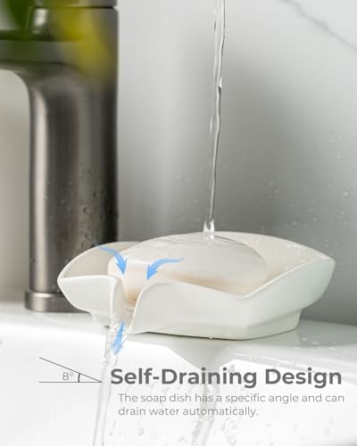 Zoeeker Soap Dish with Waterfall Design, Ceramic Soap Holder for Countertop - Image 3