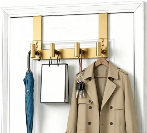 HUFEEOH Over Door Hooks, Stainless Steel Door Hanger with Non-Slip Pads, Easy Install Towel Coat Storage Fits 1-3/4" Thick Door (Gold, Fits 1-3/4" Thick Door - 4 "T” Hooks - 1 Pack) - Image 4