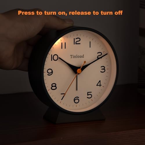 Tinload 4.5" Battery Operated Retro Analog Alarm Clock, Small Silent Bedside Desk Clock,Lighted on Demand, Battery Operated, Snooze, for Living Room, Bedroom, Bedside, Desk(Black) - Image 5