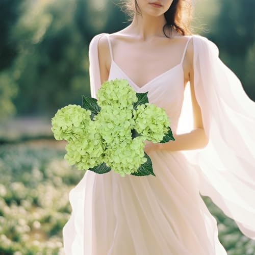 6PCS Green Hydrangea Artificial Flowers, Silk Fake Faux Hydrangea - Image 5