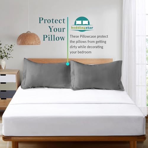 King Pillow Shams 20x36 Set of 2 Dark Grey 600 TC 100% Egyptian Cotton - Image 4