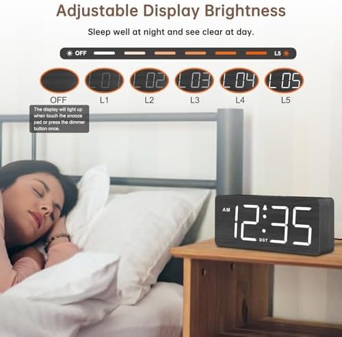 DreamSky Wooden Digital Alarm Clock for Bedroom with Large Numbers - Image 4
