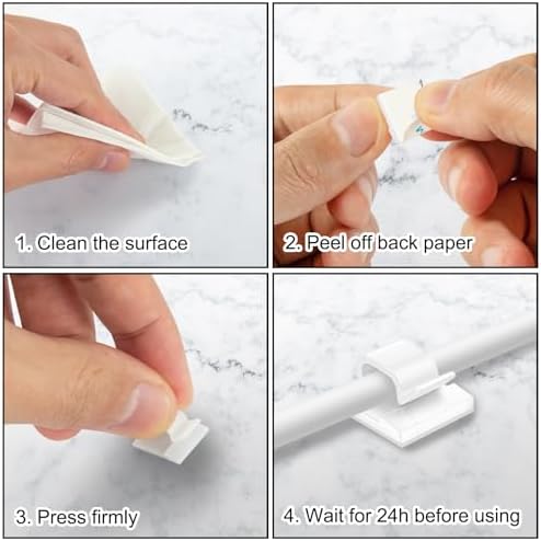100Pcs Cable Clips, Adhesive Cable Organizer Cord Holder Wire Clip Wire Management Self Adhesive Hooks Wire Holder for Office, Home(White, 100PCS) - Image 6