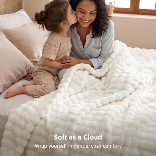 Bedsure Cloud Bubble King Throw Blanket for Bed, Off White, 108"×90" - Image 2