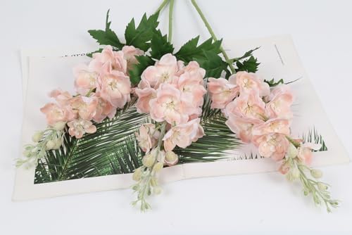 6PCS Champagne Delphinium Artificial Flowers Real Touch Larkspur Silk Flowers Long Stem Artificial Flowers for Tall Vase Wedding Centerpieces for Tables Home Decor Indoor (Champagne) - Image 4