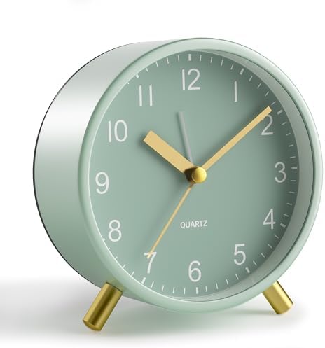 JALL Analog Alarm Clock, 4 inch Super Silent Non Ticking Small Clock with Night Light, Battery Operated, Simple Design, Easy Setting for Office, Bedroom, Bedside, Desk, Teens, Elders, Adult, Green by JALL