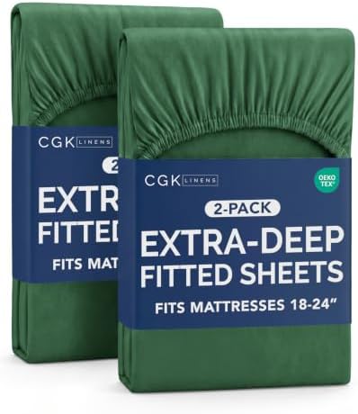 CGK Linens 2 Pack Extra Deep King Fitted Sheets - Emerald Green by CGKUnlimited