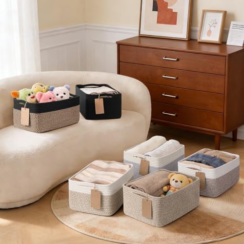Goodpick 4 Pack Storage Baskets for Organizing Shelves, Black & Jute - Image 6