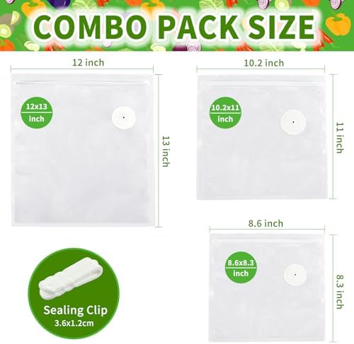 Reusable Vacuum Sealer Bags Variety Pack, 45 Vacuum Zipper Bags, 5 Clip Set - Image 2