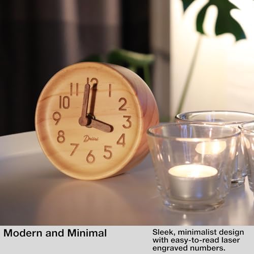 Driini Small Silent Wooden Analog Desk Clock for Shelf or Table, Light - Image 6