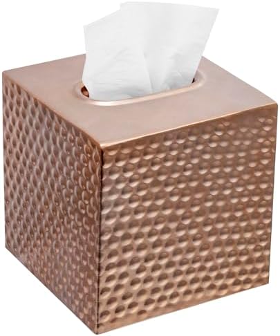 Tissue Box Cover Holder Square - Gold Cube Tissues Boxes Covers Bathroom Accessories - Decorative Bronze Facial Paper Holders Modern Home Decor - Vintage Matte Wood Metal Tissue Dispenser for Office by MyGiftHome