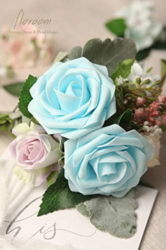 Floroom Artificial Flowers 25pcs Real Looking Aqua Blue Foam Fake Roses with Stems for DIY Wedding Bouquets Baby Shower Centerpieces Floral Arrangements Party Tables Home Decorations - Image 2
