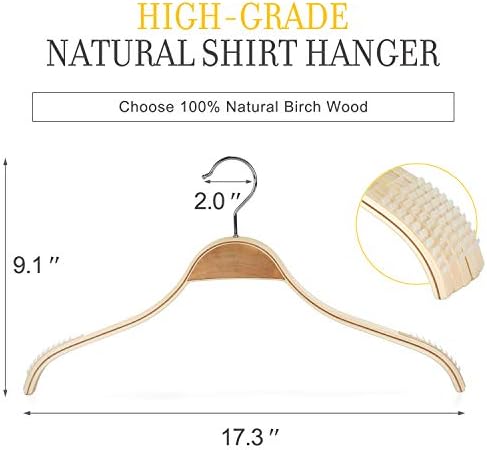 TOPIA HANGER Slim Natural Wood Hangers with Extra Soft Non-Slip Rubber Grips, 10-Pack High-Grade Fashion Hanger No Shoulder Bump for Sweater, Camisole, Jacket, Dress, Coat -CT15N - Image 2