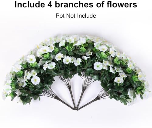 HyeFlora Artificial Flowers for Outdoors Fake Plants Outside Decoration, 4 Bundles Silk White Morning Glory UV Resistant Look Real Faux Flowers for Planter Front Door Porch Patio Yard Gardens Balcony - Image 5