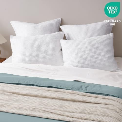 PHF Ultra Soft Waffle Pillow Shams Queen Size 20"x30", White, No Insert - Image 3