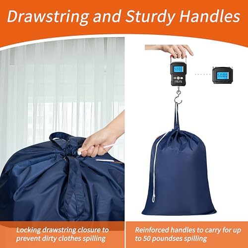 Polecasa Extra Heavy-Duty Laundry Bag with Handles, Navy, 28x36" - Image 6
